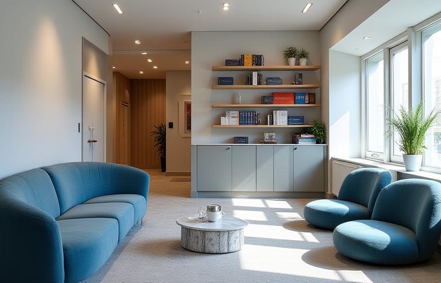 Modern professional office common area with educational materials